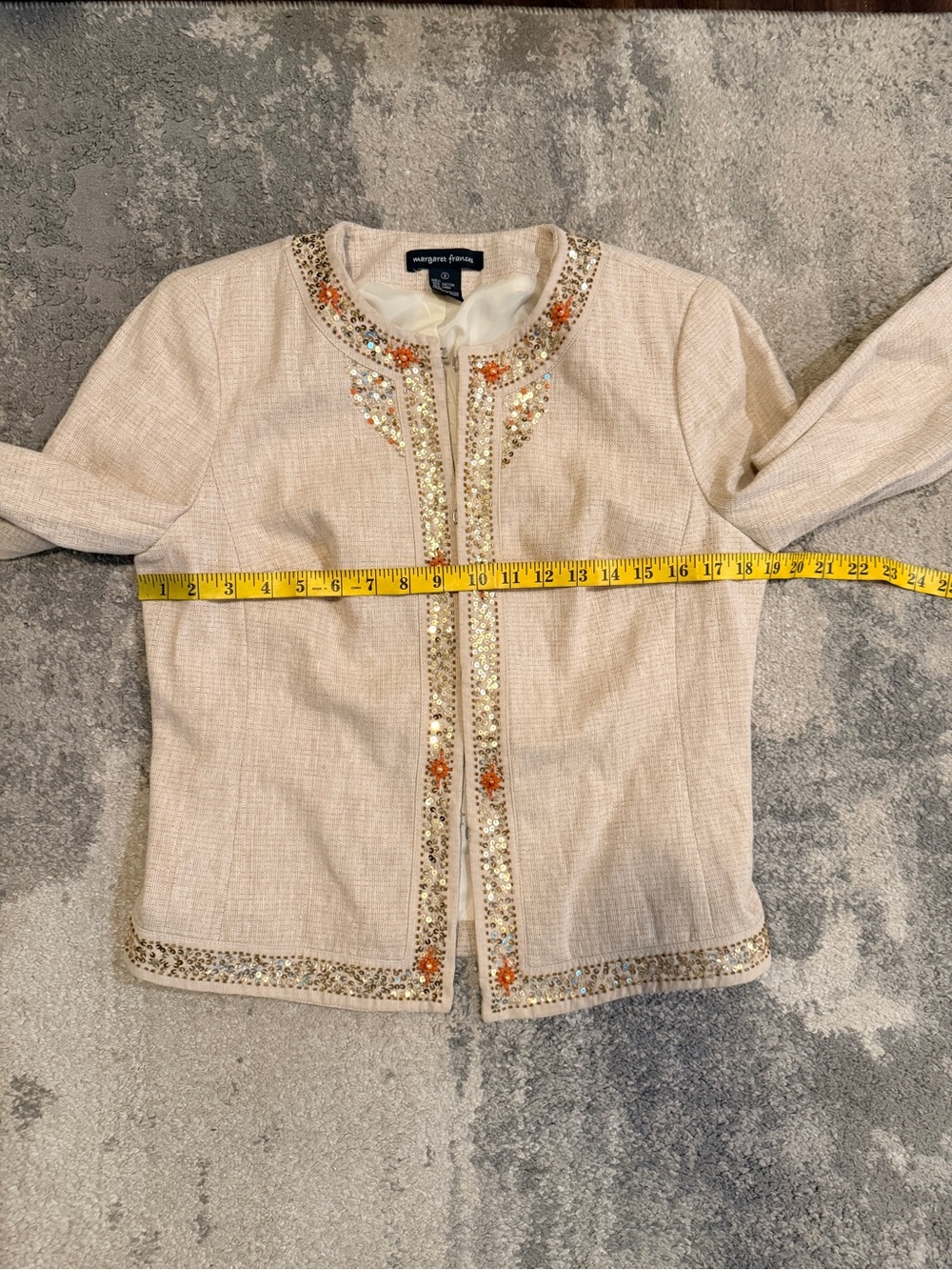 Margaret Frances Cream Embellished Open-Front Jacket - Picture 5 of 7
